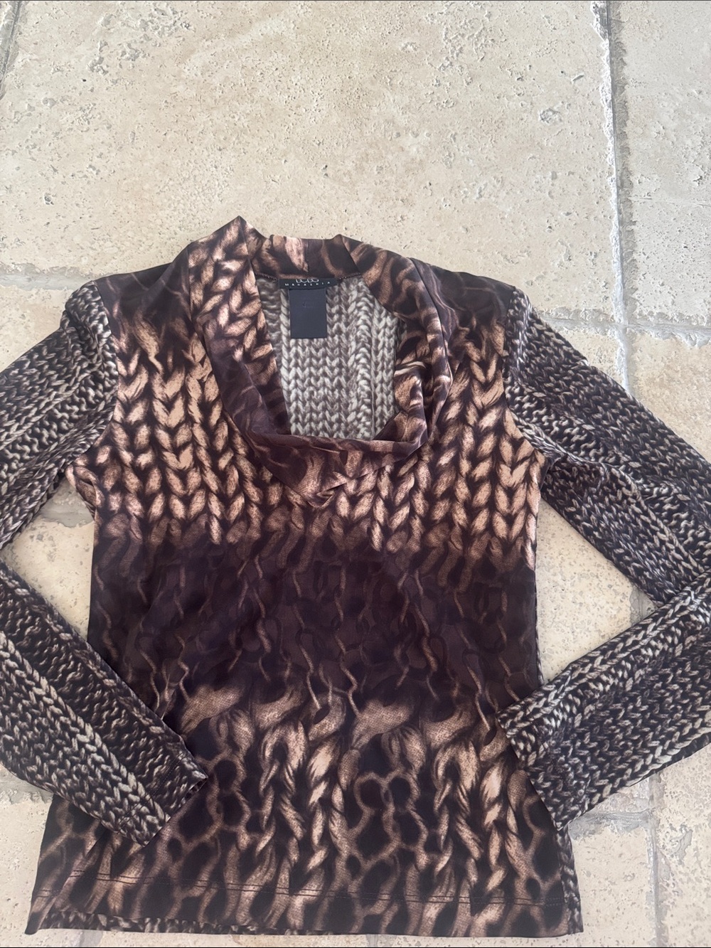 BCBGMaxAzria Brown & Tan Knit-Effect Long Sleeve Top